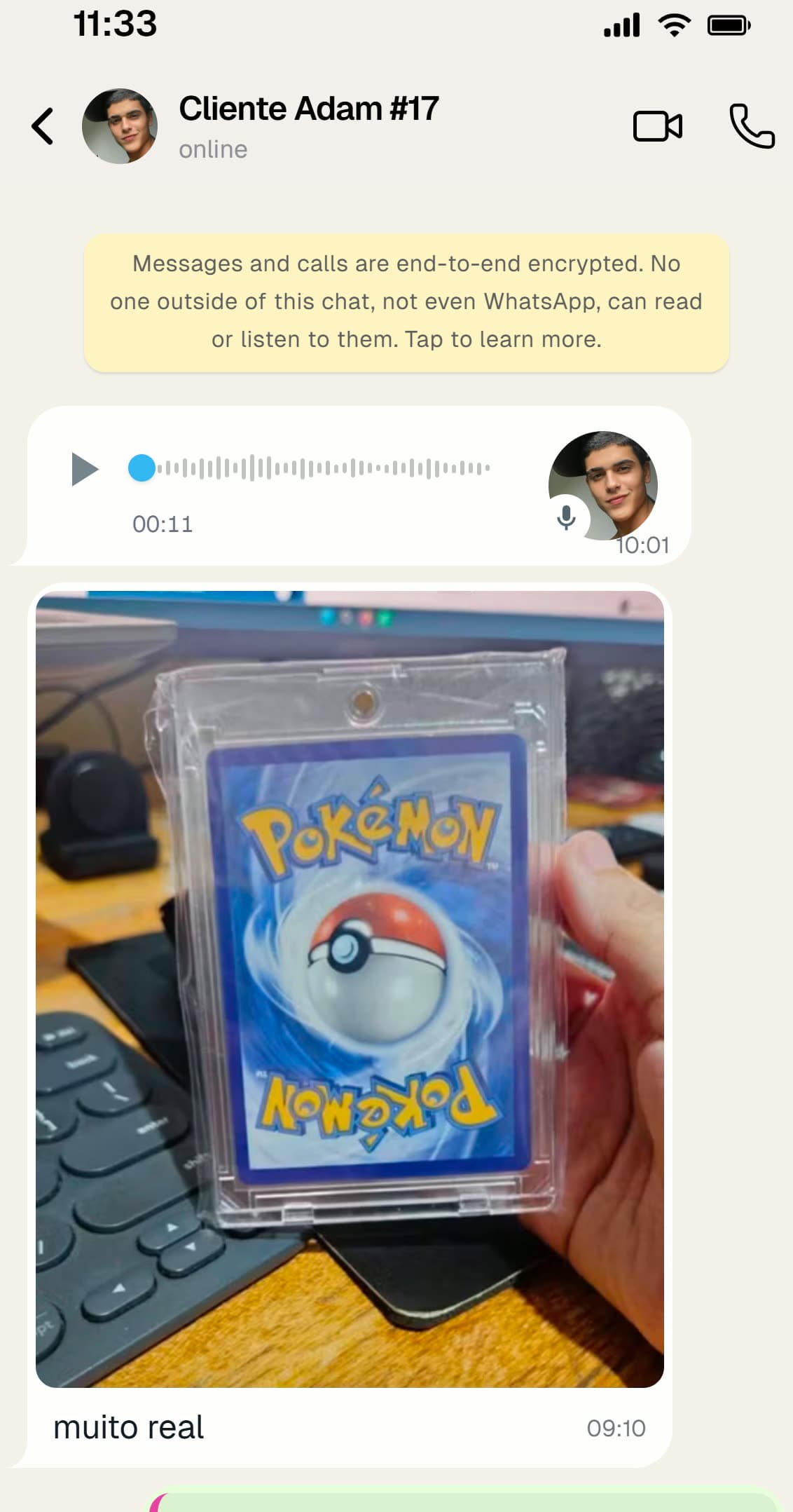 Print de conversa com Adam mostrando a carta recebida