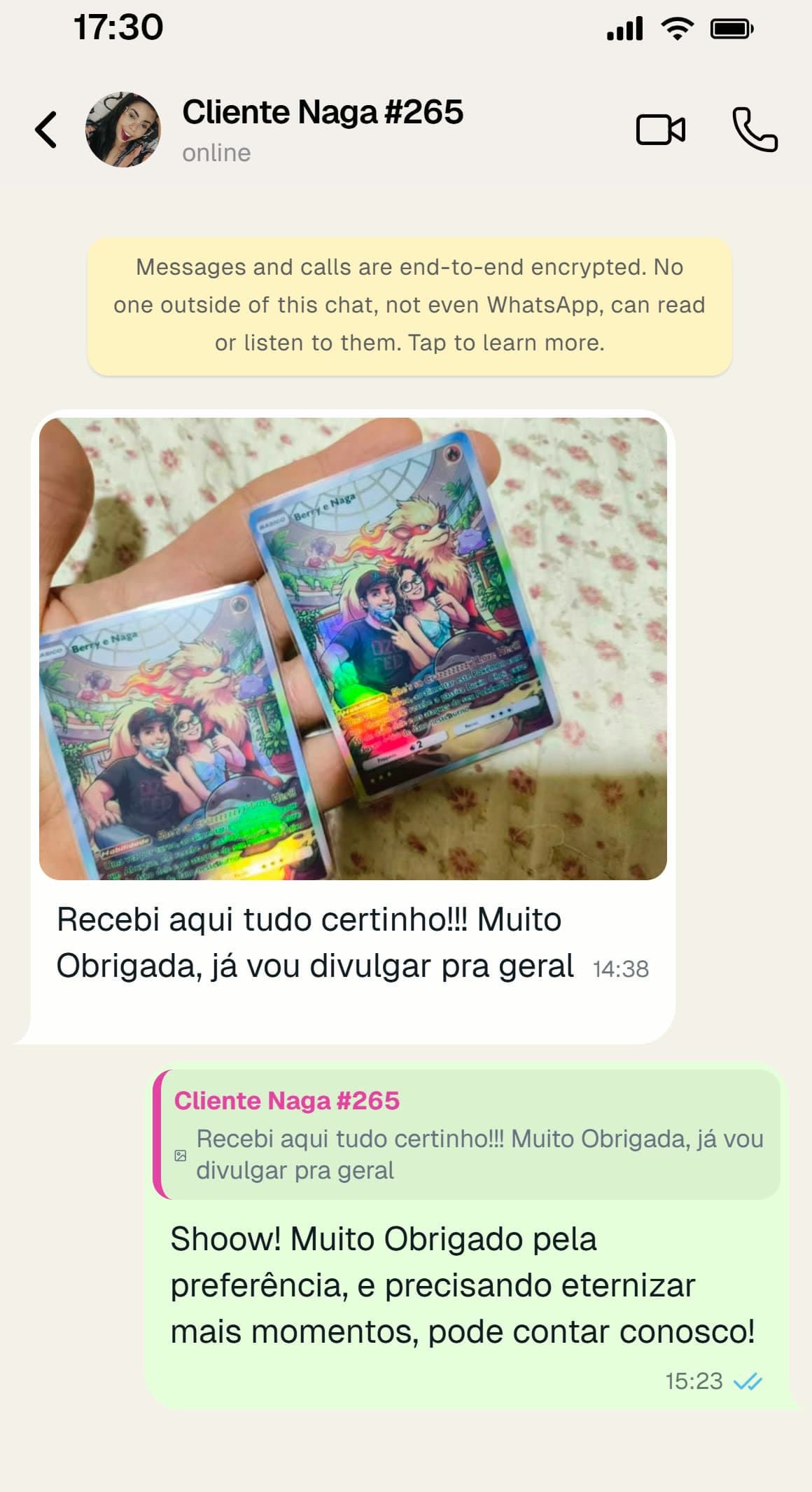 Print de conversa com Naga mostrando a carta recebida