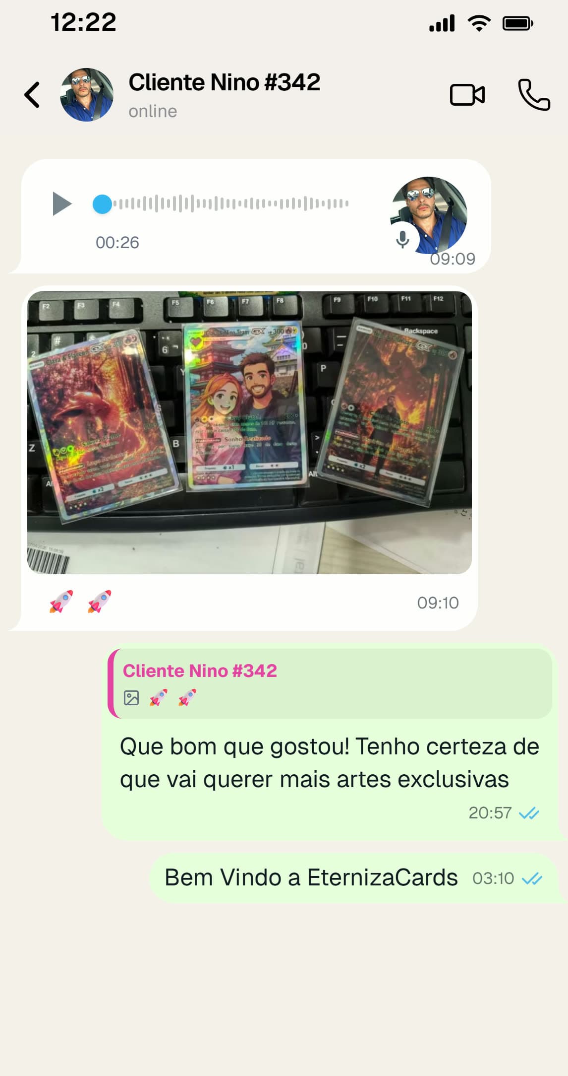 Print de conversa com Nino mostrando a carta recebida